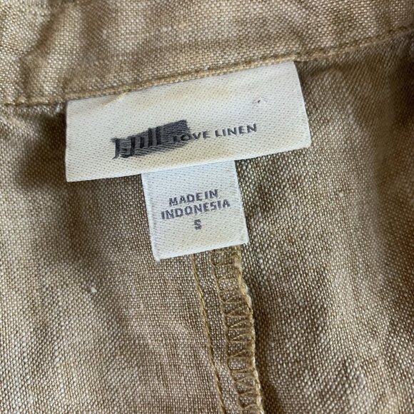 J Jill Love Linen Tan Button Front Midi Dress S Minimalist Cottagecore - Picture 4 of 5